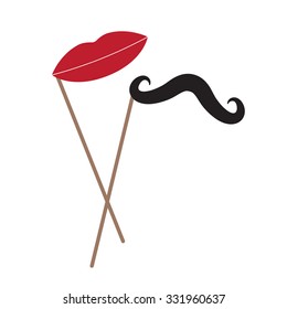 Vector mustache and lips on stick over white. Element for your wedding designs, wedding business projects, logo, and other your projects