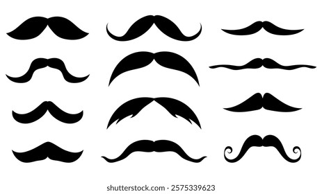 Vector mustache shapes set isolated on white background, Flat Modern design, illustration Vector EPS 10 