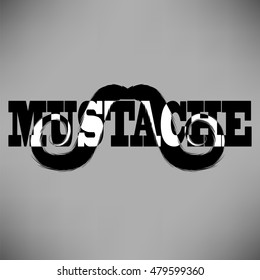 Vector Mustache Silhouette Icon Isolated on Grey Background.