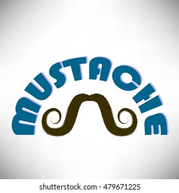 Vector Mustache Silhouette Icon Isolated on Grey Background.