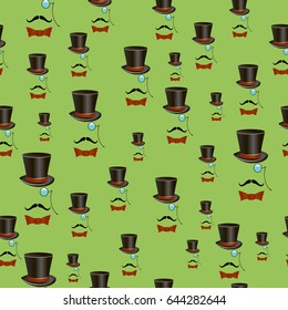 Vector Mustaches and Accessories Seamless Pattern Isolated on Green Background