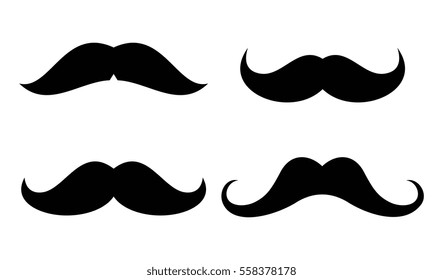 Vector mustaches icons set in black and white. Male black mustache design illustration.