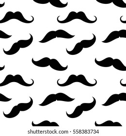 Vector mustaches seamless pattern in black and white. Background with mustaches illustration.