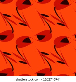Vector mustard flowers and tulips on a brick background. For paper and fabrics.