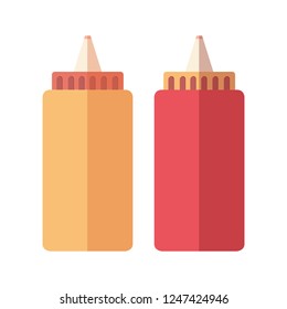 vector mustard and ketchup icon. Flat illustration of plastic mustard and ketchup. food sauce isolated on white background. bottle sign symbol