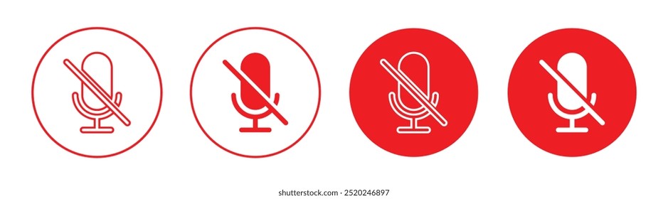 Vector Mute Microphone Icons. Mute Recorder Icon With Multiple Style