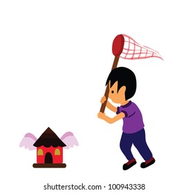 Vector - My house.A man catch the house