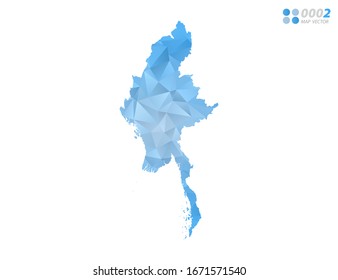 Vector Myanmar map blue polygon triangle mosaic with white background. style gradient.
