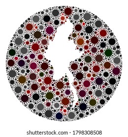 Vector Myanmar map collage of covid-2019 virus. Infection attacks the isolated territory from out space. Stencils circle Myanmar map collage designed with infection icons.
