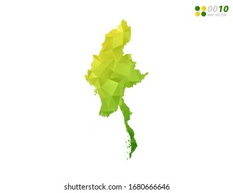 Vector Myanmar mapa mosaico triángulo de polígono verde y amarillo con fondo blanco. degradado de estilo.