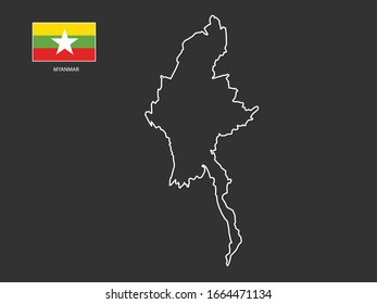 vector Myanmar map thin line style.