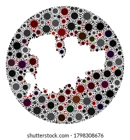 Vector Mykonos Island kartografiert Sammlungen von covid-2019 Virus. Die Infektion greift das Sperrgebiet von außerhalb an. Stencils Kreis Mykonos Island Karte Collage mit Pathogensymbole entworfen.