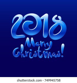 Vector mysterious blue greeting card Merry Christmas 2018 with fantastic text