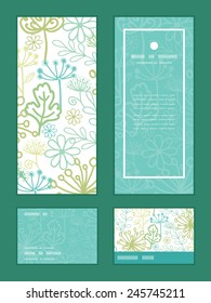 Vector mysterious green garden vertical frame pattern invitation greeting, RSVP and thank you cards set