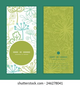 Vector mysterious green garden vertical round frame pattern invitation greeting cards set