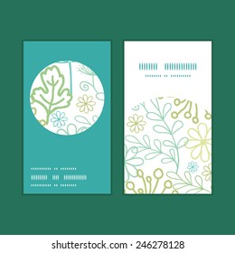 Vector mysterious green garden vertical round frame pattern business cards set