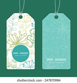 Vector mysterious green garden vertical round frame pattern tags set