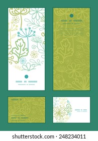 Vector mysterious green garden vertical frame pattern invitation greeting, RSVP and thank you cards set