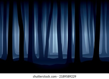 Vector mysterious scary misty dark forest landscape with silhouettes of trees