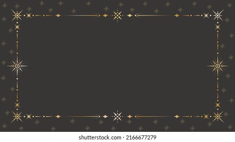 Vector mystic celestial golden frame with different stars, dots, beams and a copy space. Ornate magical background with shiny corners. Banner with an elegant border and a place for text