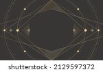 Vector mystic dark celestial background with golden outline frame, stars, dotted radial circles and rhombus copy space. Occult linear backdrop with a magical symbols. Sacred geometric tarot card cover