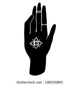 Vector mystic henna mudra hands esoteric. Great for fabric, wrapping paper and card. Aztec stile, ethnic collection, design  isolated on white background.