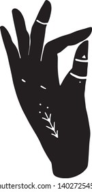 Vector mystic henna mudra  hands esoteric. Great for fabric, wrapping paper and card. Aztec stile, ethnic collection, design  isolated on white background.