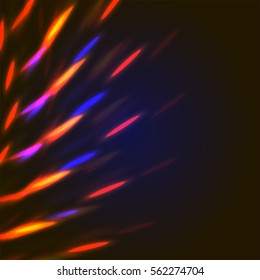 Vector mystic illustration of bright bokeh shining flares of burning gas lights, fireworks and disco ball sparkles with copy space