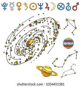 Vector mystic magic esoteric symbols sketch hand drawn religion philosophy spirituality magical occultism chemistry science illustration