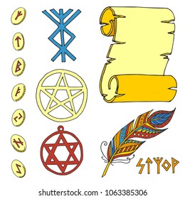 Vector mystic magic esoteric symbols sketch hand drawn religion philosophy spirituality magical occultism chemistry science illustration