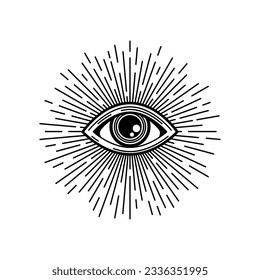 Vector mystic occultism sign, occult eye tattoo vintage mystic talisman. Occultism illuminati eye, mystic tattoo providence sign