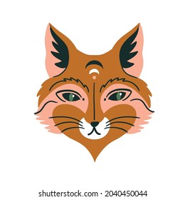 Vector mystical fox isolated on white background. Wild fox boho logo. Red fox design element hand-drawn style.