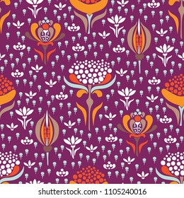 Vector Mystical Garden Flowers seamless pattern