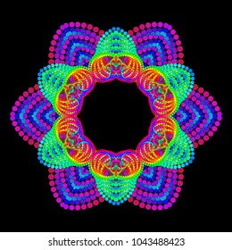 Vector Mystical Mandala Frame for Meditative Practice   -  Openwork Six Petalled  Iridescent Flourish Mystic Yantra Pattern
