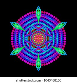 Vector Mystical Mandala for Sacred Practice   -  Openwork Six Petalled  Iridescent Flourish Mystic Yantra Pattern
