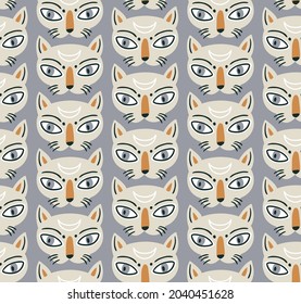 Vector mystical panthers seamless pattern in hand-drawn style. Animal print design for fabric, wrapping paper or wallpaper. Boho cat repeat texture.
