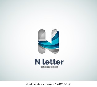 Vector N letter business logo, modern abstract geometric elegant design. Created with waves