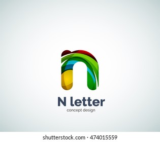 Vector N letter business logo, modern abstract geometric elegant design. Created with waves