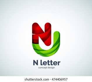 Vector N letter business logo, modern abstract geometric elegant design. Created with waves