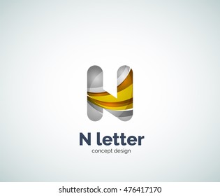 Vector N letter business logo, modern abstract geometric elegant design. Created with waves