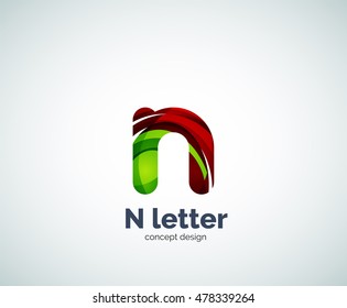 Vector N letter business logo, modern abstract geometric elegant design. Created with waves