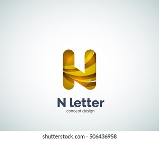 Vector N letter business logo, modern abstract geometric elegant design. Created with waves