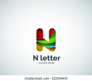 Vector N letter business logo, modern abstract geometric elegant design. Created with waves