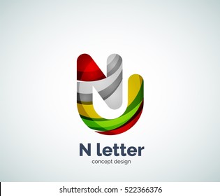 Vector N letter business logo, modern abstract geometric elegant design. Created with waves