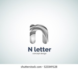 Vector N letter business logo, modern abstract geometric elegant design. Created with waves