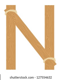 Vector "N" letter of wood pattern tightened with rope alphabet