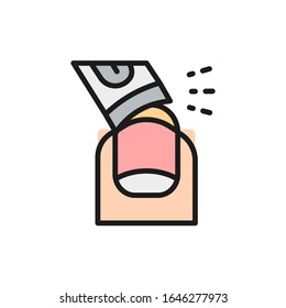 Vector nail extension, manicure tips flat color line icon.