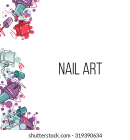 Vector nail lacquer bottles. Beauty vertical border and place for your text
