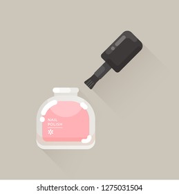 vector nail polish bottle with brush, colorful gel lacquer / manicure concept / modern, elegant colors / isolated, sign and icon template 