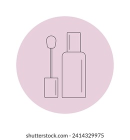 Icono de esmalte de uñas vectorial en un círculo rosa sobre un fondo blanco.